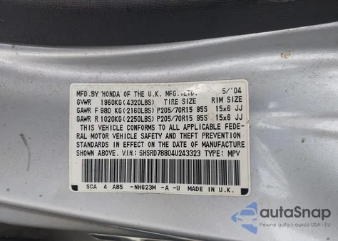 2004 Honda Cr-V Ex из США, поврежденный, VIN SHSRD78804U243323